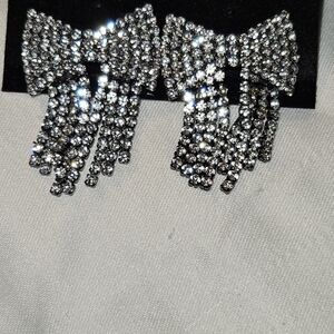 Chunky Sparkling Silver tone  Bow Earrings Baublebar